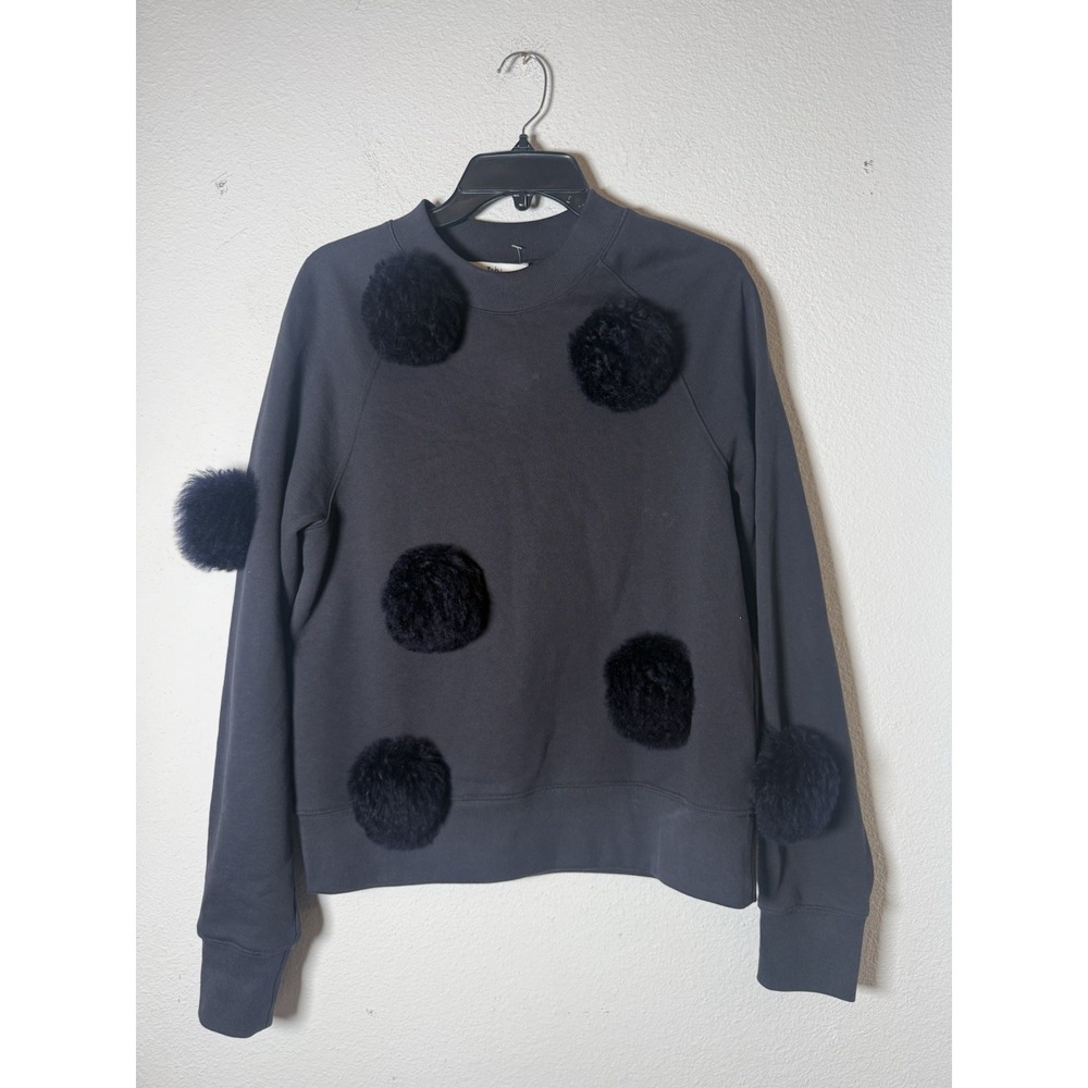 Tibi Cotton Black Pom Pom Crew Neck Sweatshirt‎ Size M